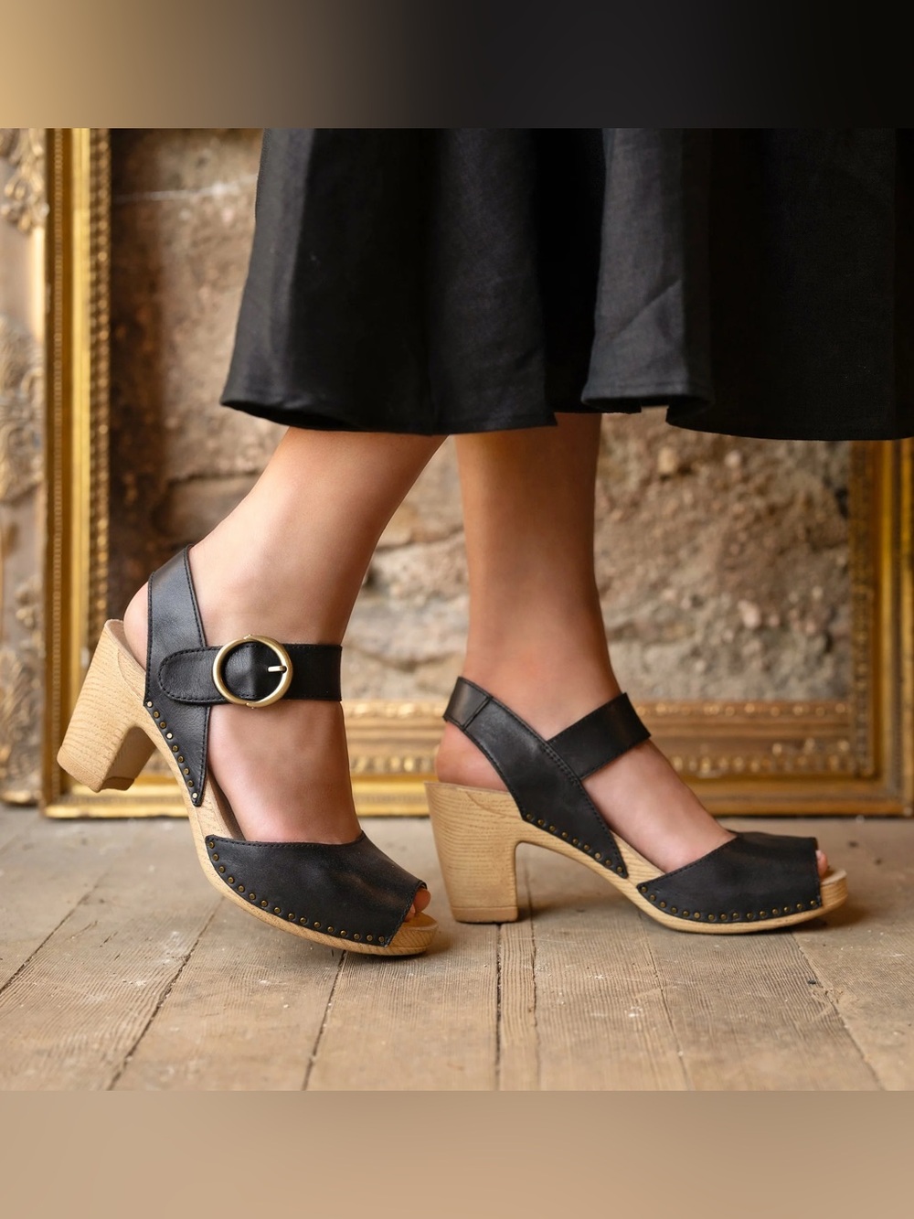 NWT Dansko Tamra Black Leather Peep Toe Block Heel Sandals EU 39